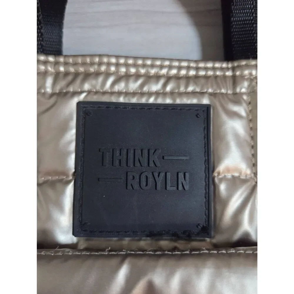 Think Royln Metallic Gold Quilted Puffer Crossbody Bag Mini Tote Handbag